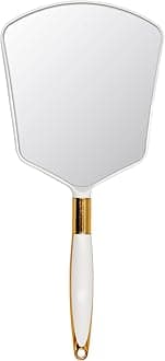 Eaoundm Hand Held Mirror with Handle, Makeup Hand Mirror with Hook Hole for Bathroom and Bedroom, Barbers Haircut Mirror for Home and Salon (12.2 LX11 W cm, White)