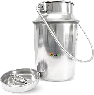 CHEFKIT Stainless Steel Milk, Ghee, Oil Storage Container | Airtight, Leak-Proof Stainless Steel Storage Can | Akhand Jointless Milk Can/Oil Pot with Lid | Induction Compatible Bharni (Silver, 1.5L)
