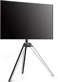 FITUEYES DESIGN Tripod TV Stand for TV 32 37 43 50 55 65 Inch Floor TV Stand Made of Solid Wood Height/Angle Adjustable VESA 100 * 100-400 * 400mm Picasso Series (White)