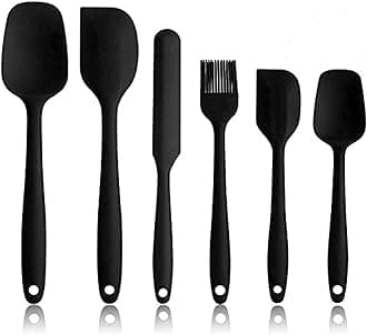 Silicone Spatula Set - 6 Piece Non-Stick Rubber Spatula Set, Heat-Resistant Spatula Kitchen Utensils Set for Cooking, Baking and Mixing,Black