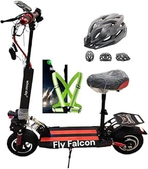 Winner Sky Pro2 Kick Scooter 2024, 3000 Watts motor, 36V 13A Battery, 25 to 30km Mileage Full Foldable, Bluetooth Speaker, Seat Removable, black Color, LED Highlights, with Helmet and Vest.