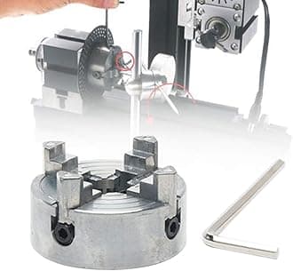 JNYLLN Z011 4-Jaw Lathe Chuck, Mini Lathe Chuck with Connecting Rod and Wrench, Self Centering Wood Turning Chuck, Power Lathe Accessory