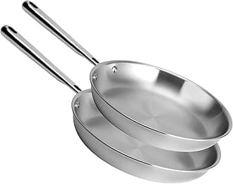 MisenStainless Steel Frying Pan - 5 Ply Steel Skillet - Professional Grade Pans for Cooking - 10 and 12 Inch Cooking Surface