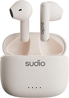 Sudio A1 Snow White Bluetooth Earphones, Touch Control with Compact Wireless Charging Cradle, IPX4 Protected, Noise-Permeable Headphones with Built-in Microphone, Premium Crystal Sound