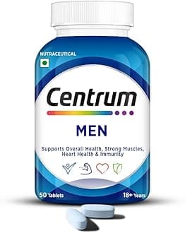 CentrumMen Tablet, World's No.1 Multivitamin with Grape seed extract, Vitamin C & 21 other nutrients for Overall Health, Strong Muscles & Immunity (Veg) 50s