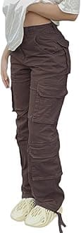 Viatabuna High Waisted Cargo Pants for Women Baggy Y2k Straight Wide Leg Pants with Pockets Streetwear