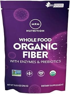 Nutrition Whole Food Organic Fiber | with Enzymes + Prebiotics | Insoluble + Soluble fibers | Digestive Health + Regularity | 6g Fiber per Serving | 32 Servings