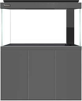 LYPHARD AQUARIUMS All in One Aquarium, 135 Gallon Ultra Clear Fish Tank and Sump Filtration System, Complete Saltwater Aquarium Set with Triple Door Cabinet Stand, Gray