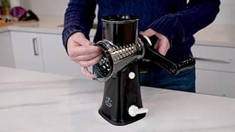 Zulay Kitchen Rotary Cheese Grater 5 Blade Cheese Shredder - Manual Hand Crank Cheese Grater With Reinforced Suction & 5 Interchangeable Drums - Easy to Use, Vegetable Chopper Round Mandoline Slicer