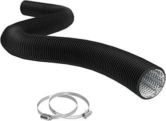 TerraBloom 4" Air Duct - 25 FT Long, Black Flexible Ducting with 2 Clamps, 4 Layer HVAC Ventilation Air Hose - Great for Grow Tents, Dyrer Rooms, House Vent Register Lines