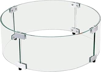 VEVOR Fire Pit Wind Guard, 17 x 6.7 inch Round Glass Flame Shield, 0.24-Inch Thick Fire Table Accessory, Clear Tempered Glass Flame Guard for Propane, Gas, Outdoor, Patio, Backyard