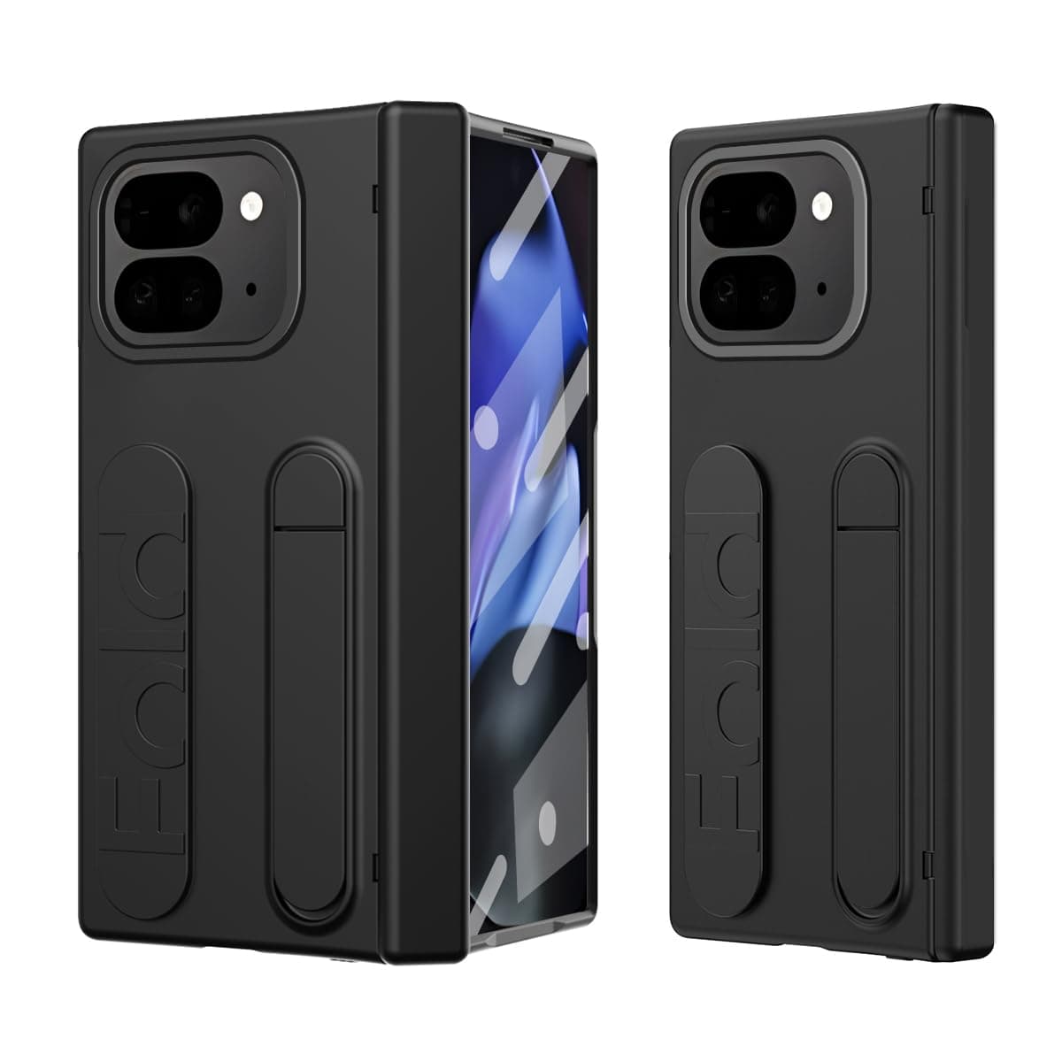 Case for Google Pixel 9 Pro Fold Grip Case with Hand Strap, Hinge Protection, Kickstand, Built-in Screen Protector Black