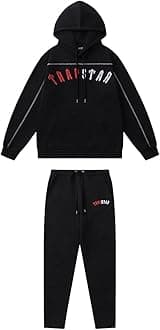 Embroidered Trapstar Tracksuit for Men and Women, Unisex Trapstar Shooters Suit, 2 Piece Sports Jogging Set Autumn Winter, Fleece Hooded Sweatshirt and Pants (Color : 8839 red, Size : Medium)