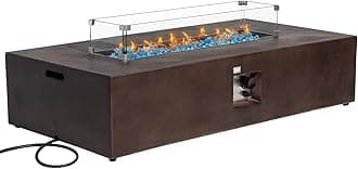 COSIEST Outdoor Propane Fire Pit Table, 56-inch x 28-inch Rectangle Bronze Compact Concrete-Like Finish, Certified, 50,000 BTU Stainless Steel Burner w Blue Fire Glass, Wind Guard, Raincover
