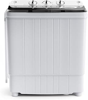 TANGZON Twin Tub Washing Machine, 10.5/8.5/4.5KG Portable Washer and Spin Dryer with Timer Control, Compact Washer for Camping Dorm Caravan RV, 7.5/6.5/3.5KG Washing 3/2/1KG Drying (4.5KG, Black) [Energy Class E]