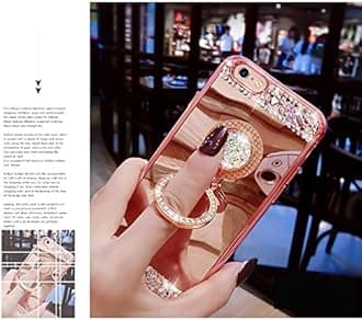 Lozeguyc Case for iPhone 8 Plus,Luxury Crystal Rhinestone Soft Rubber Bling Diamond Glitter Mirror Makeup Case for iPhone 7 Plus 5.5 Inch with Detachable 360 Degree Ring Stand-Rose Gold