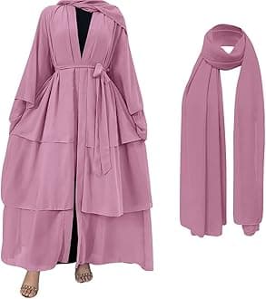 Muslim Abaya Dress for Women - Long Sleeve Islamic Dubai Abaya Cardigan Robe - Middle East Prayer Dress with Hijab