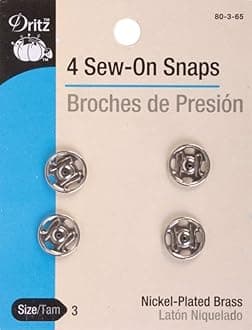 Dritz Sew-On Snaps, Size 3 - Nickel Plated Brass - 4 Ct.