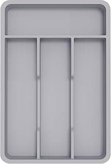 Lifewit Silverware Drawer Organizer Tray, Plastic Cutlery Storage for Kitchen, Flatware and Utensil Holder Divider for Spoons Forks Knives Tableware, 7.8 x 12.4", 4 Slots, Gray