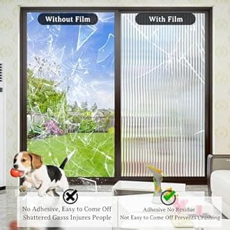 Lifetree Reeded Glass Window Film Privacy: 3D Decorative Vinyl Window Privacy Film Static Cling UV Blocking for Glass Windows Door (Glue, 44.5 * 300cm)