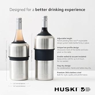 Huski Wine Cooler | Premium Iceless Wine Chiller | Keeps Wine Cold up to 6 Hours | Award Winning Design | New Wine Accessory | Fits Some Champagne Bottles | Perfect Gift for Wine Lovers (Black)