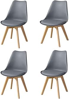 4PCS Grey Retro Style Dining Chairs with Wooden Legs and Padded Seat Kitchen Chairs Lounge Chairs Living Room Side Chairs Dining Room Furniture