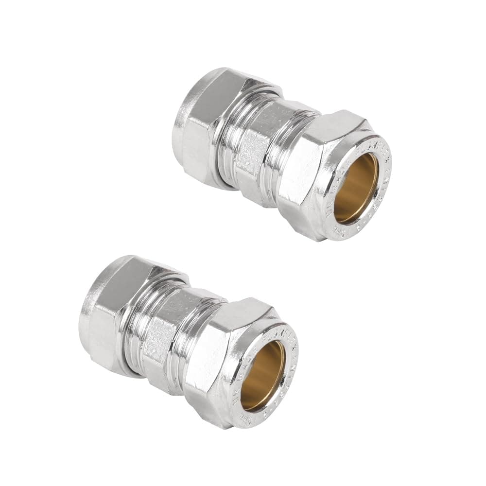 NPH 15mm Chrome Plated Compression Straight Pipe Connectors for Copper Pipe - Pack of 2