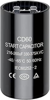 216-260 uf/MFD CD60 Round Start Capacitor ±20% 50/60 Hz 330-375 VAC Round Motor Well Pump Start Capacitor (216-260 uf/MFD, 1)