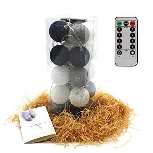 ABAMERICA Cotton Ball String Lights - 8 Modes 10.2 ft LED Waterproof Light for Birthday/Party/Christmas/Halloween/Kids Gift/Night Fairy Lights (USB Powered, Navy Blue)