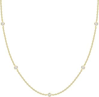 PAVOI 14K Gold Plated Station Necklace - Simulated Diamond Layering Necklaces - Womens CZ Chain