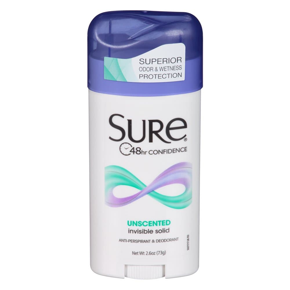Sure Women's Invisible Solid Antiperspirant Deodorant, Unscented, 2.6 Ounce (Pack of 6)