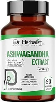 Dr. HERBALIST Ashwagandha Extract 450mg, 60 Capsules - 10:1 Extract = 4,500mg Concentrated and Standardized, Plant-Based Supplement for Wellness & Balance | Vegan-Friendly, Non-GMO