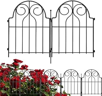 Samamixx Decorative Garden Fence, 10 Panels Iris Metal Decor Border Fencing 10.83ft(L) × 22in(H) Interlocking Wrought Landscape Edging with No-Dig Stakes for Yard Lawn Patio Flower Beds Landscaping