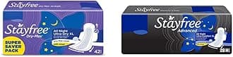 All Night XL Dry Max Cover Sanitary Napkins - 42 Pads (Super Saver Pack) & Stayfree Advanced XL All Night Sanitary napkins (28 Count)