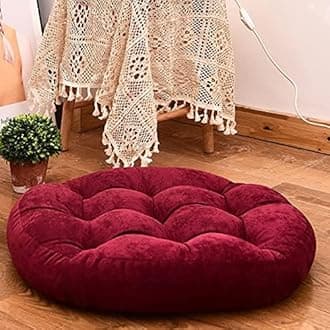 HIGOGOGO Round Solid Floor Pillow, Tufted Meditation Pillow for Seating on Floor Thick Seat Cushion Meditation Cushion for Yoga Living Room Sofa Balcony Outdoor, Wine, 22x22 Inch