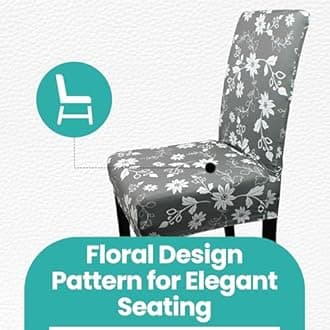 Printed High-Back Chair Covers for Dining Room Chairs – Spandex Stretch, Universal Armless Chair Protective Slipcover for Kitchen, Wedding, Party, Banquet & Hotel, Floral Sunflower - Grey, Pack of 8