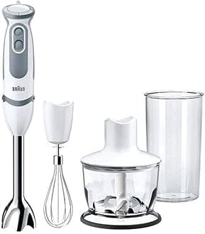 Braun Household MultiQuick 5 Hand Blender, PowerBell Plus Technology, Splash Control, 21 speed, Whisk, Ergonomic Shape, Comfortable Soft Grip, 1000 Watts, 500 ml Chopper - MQ 5235