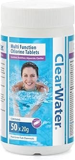 1 kg Multifunction Chlorine Tablets, 4-in-1 Dispenser Tablets (Sanitiser, Stabiliser, Algaecide and Clarifier) for Pools and Hot Tubs, 50 x 20 g, White