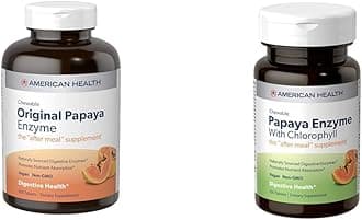 American Health Papaya Digestive Enzyme Chewable Tablets Bundle - Original 600 Count and with Chlorophyll 100 Count