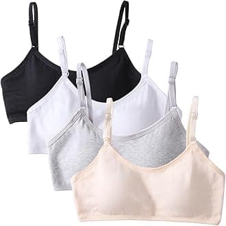 4 Pack Girls Sports Bra Training Bras Underwear with Fixed Bust Pad and Adjustable Strap Teenage Girls Crop Top for Kids 10-18 Years