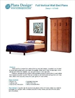 Murphy Full Vertical Wall Bed Woodworking Plans, Hardware and Material Lists Included, 1FVWB