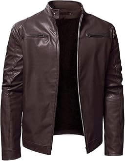 Men’s Leather Jacket, Slim Fit, with Zipper, Windbreaker, Lightweight, Polyurethane, Classic Biker Jacket