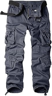 AKARMY Must Way Men's Cotton Casual Military Army Camo Combat Work Cargo Pants with 8 Pockets Gray 34