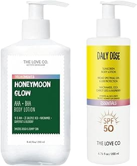 THE LOVE CO 10% AHA 02% BHA Body Lotion + Sunscreen Lotion -Body & Back Acne | Prevents Dry, Rough, Bumpy, and Strawberry Skin | Deep Cleanses Skin Pack Of 2