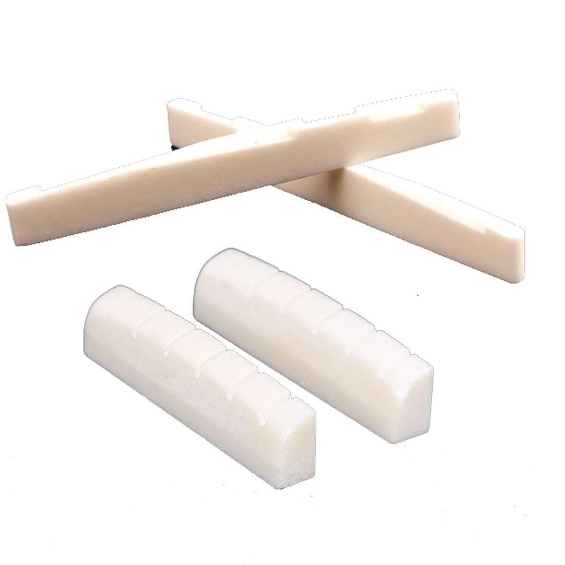 Aggice 4pcs 6 String Saddle Acoustic Guitar Bone Bridge Saddle and Nut Made of Real Bone (Ox Bone)