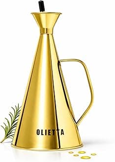 Olietta Oil Dispenser Gold Stainless Steel Non Drip Leak Proof No Mess Olive Oil & Vinegar Pourer & Kitchen Drizzler Bottle 500ML 0.5 Litre Great for Pouring & Drizzling Easy to Clean & Leakproof