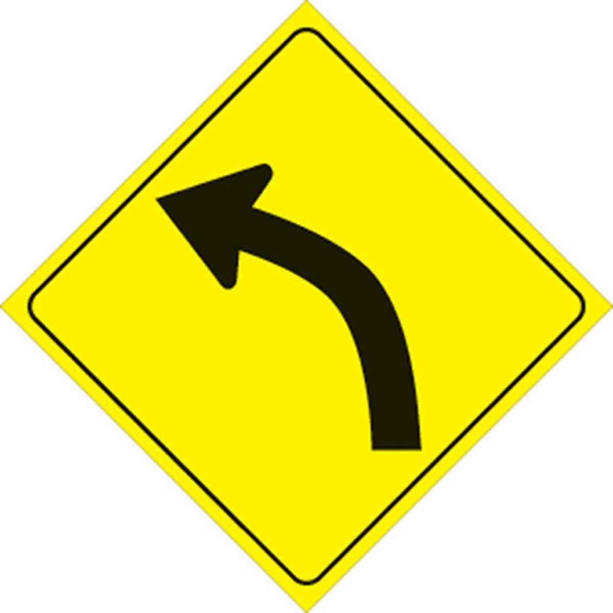 Yellow Plastic Reflective Sign 12" Left Curve (1)