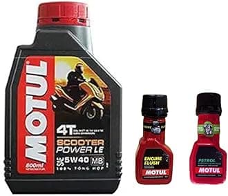 Motul SCOOTER POWER LE 4T 5W-40(800ml)100% Synthetic Oil for Bikes,Engine flush & Petrol system combo