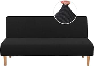 H.VERSAILTEX Armless Futon Cover Stretch Sofa Bed Slipcover Protector Elastic Feature Rich Textured Lycra High Spandex Small Checks Jacquard Fabric Sofa Shield Futon Cover, Machine Washable, Black