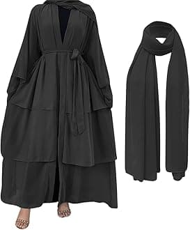 Muslim Abaya Dress for Women - Long Sleeve Islamic Dubai Abaya Cardigan Robe - Middle East Prayer Dress with Hijab